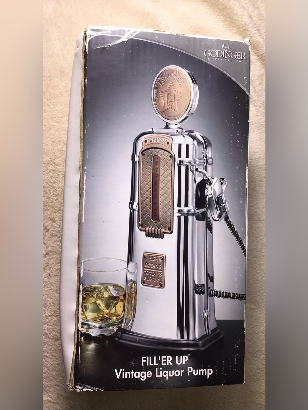 Godinger Chrome & Gold Vintage Liquor Pump Decanter